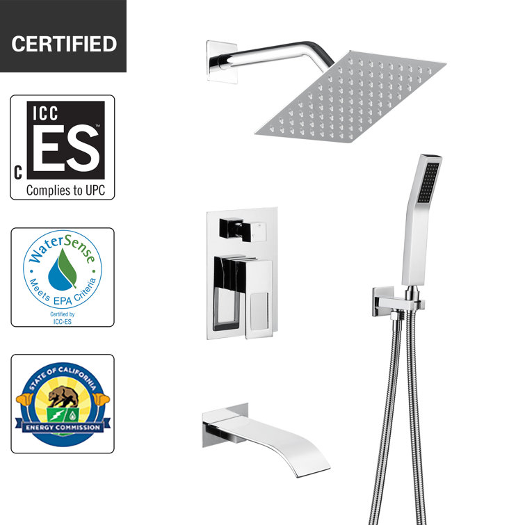 Chrome Multi-Head Rain Shower System with Handheld and Tub Spout