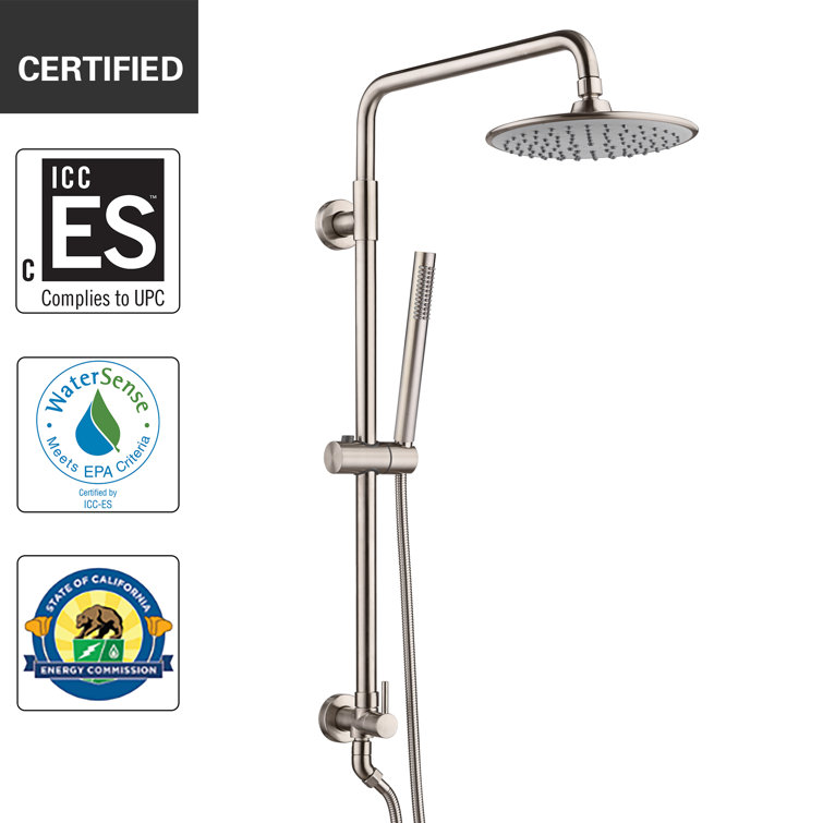 Brushed Nickel Adjustable Rain Shower System with Handheld