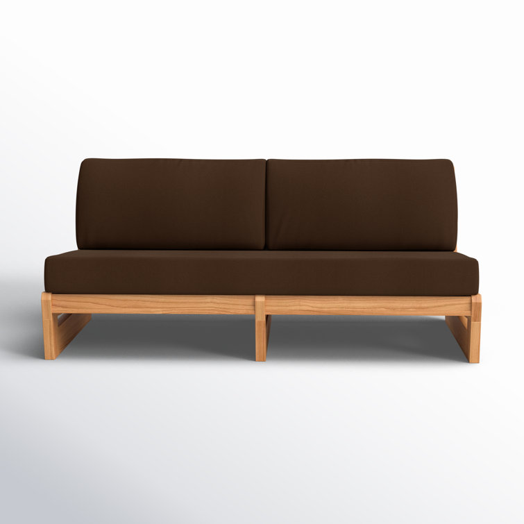Natural Teak Outdoor Loveseat with Dark Brown Cushions