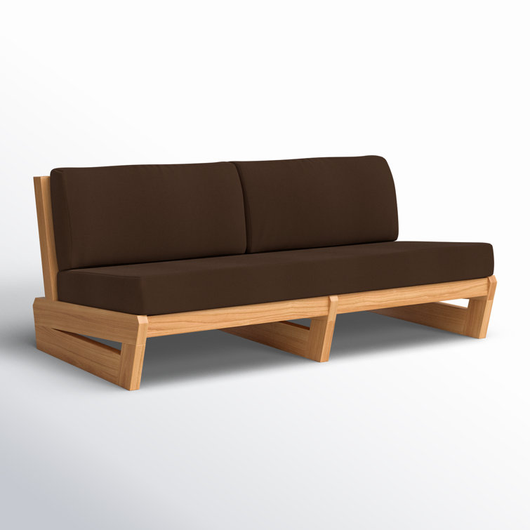 Natural Teak Outdoor Loveseat with Dark Brown Cushions