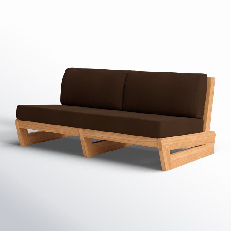 Natural Teak Outdoor Loveseat with Dark Brown Cushions