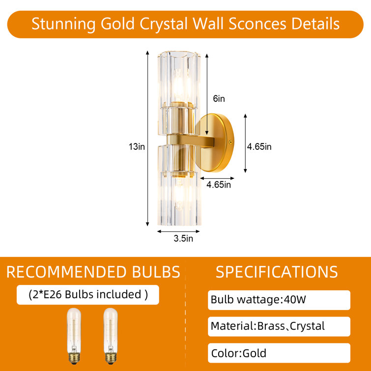Gold Brass Double Light Sconce with Clear Glass Shades