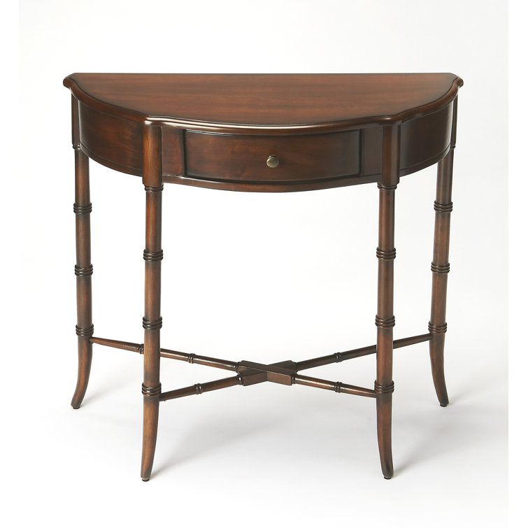 Dark Brown Wood Demilune Console Table with Storage