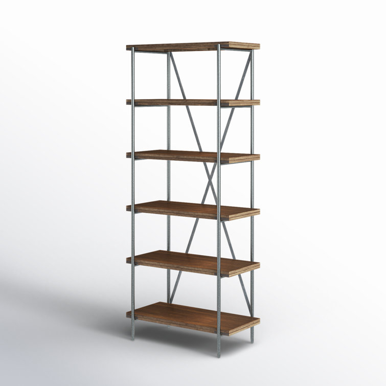 Transitional Bedford Brown Wood Ladder Bookcase with Cubes