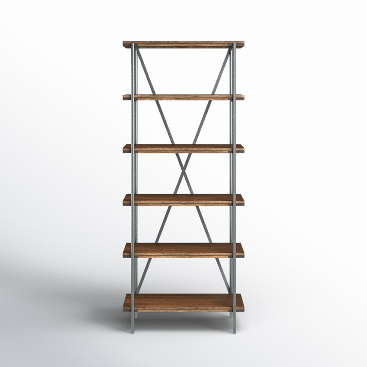 Transitional Bedford Brown Wood Ladder Bookcase with Cubes