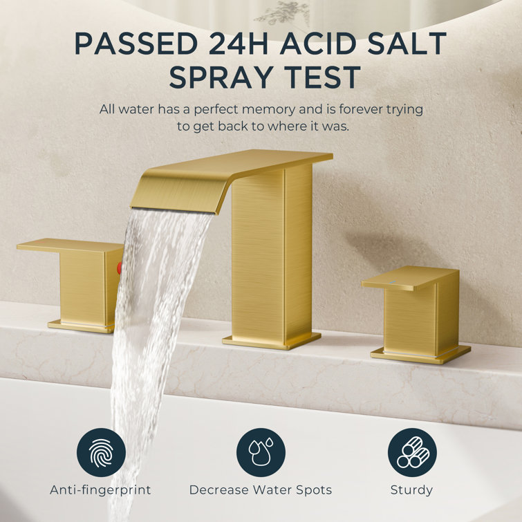 Brushed Gold Square Widespread 2-Handle Bathroom Faucet with Drain Assembly