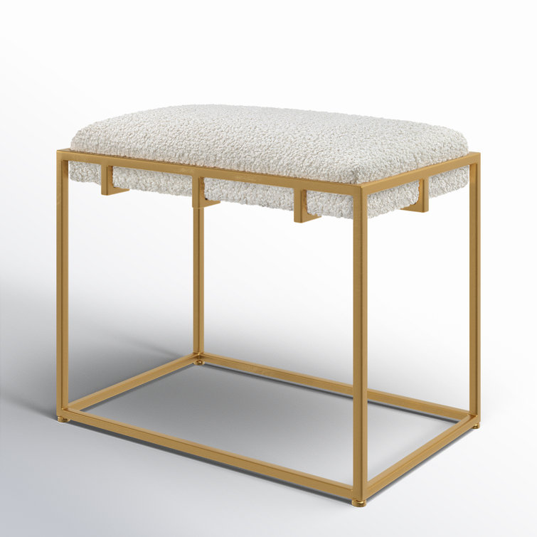 Contemporary Gold Leaf 24" White Faux Shearling Vanity Stool