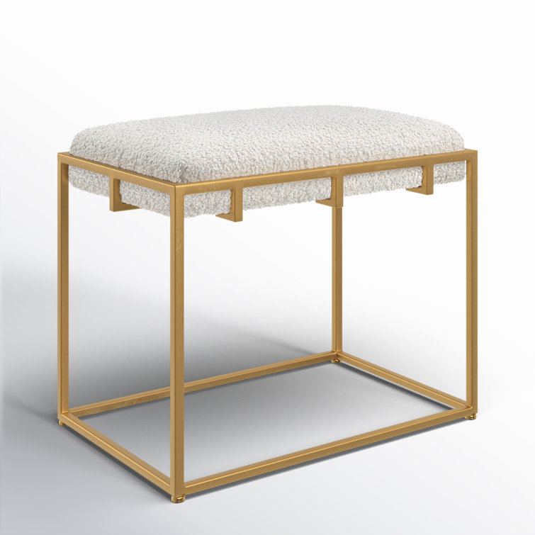 Contemporary Gold Leaf 24" White Faux Shearling Vanity Stool