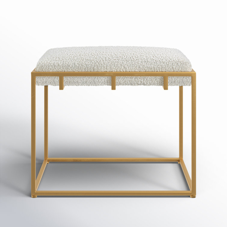 Contemporary Gold Leaf 24" White Faux Shearling Vanity Stool