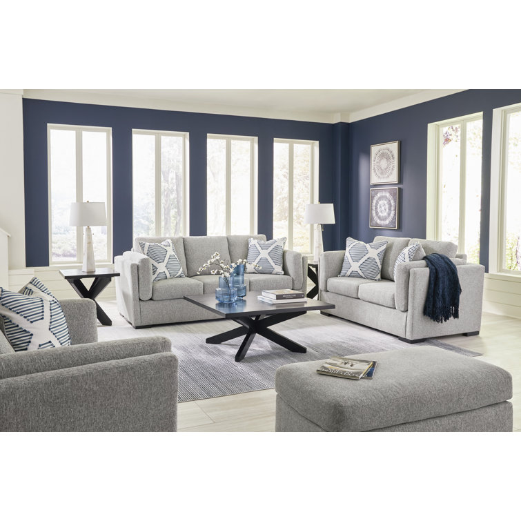 Pewter Gray Washable Fabric Stationary Sofa with Pillow Back
