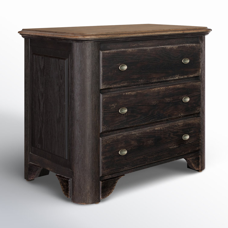 Rustic Black and Brown Oak 3-Drawer Nightstand