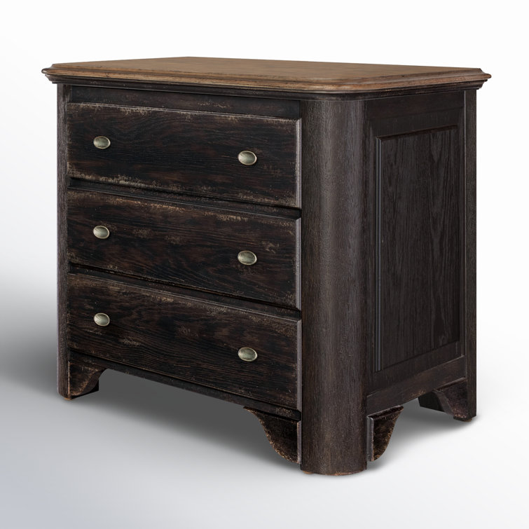 Rustic Black and Brown Oak 3-Drawer Nightstand