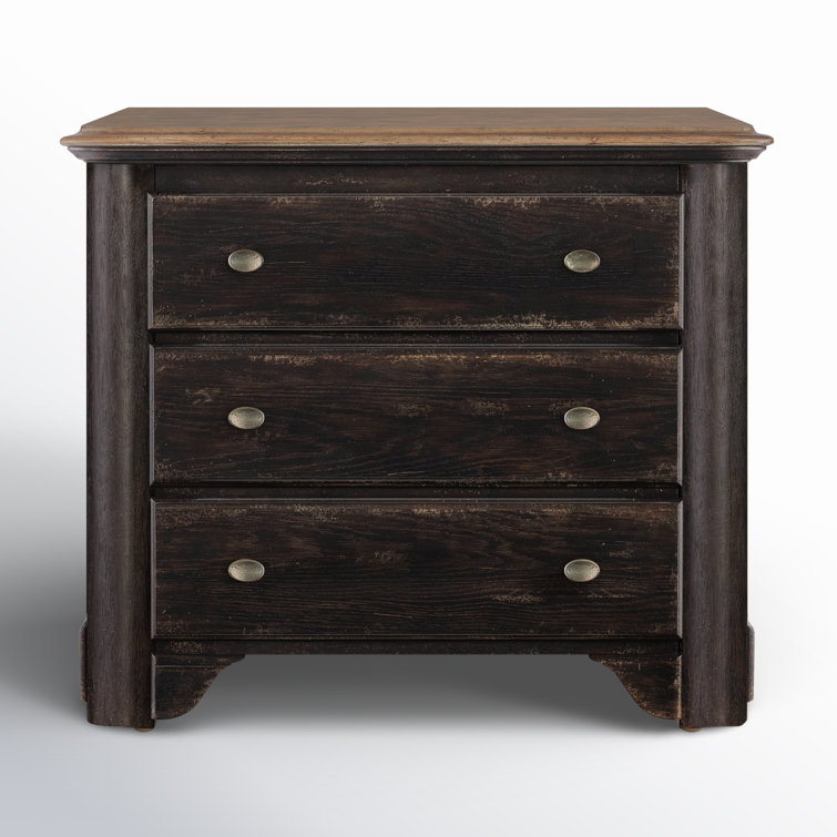 Rustic Black and Brown Oak 3-Drawer Nightstand