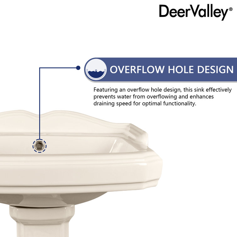 Bone Ceramic Rectangular Pedestal Bathroom Sink with Single Faucet Hole