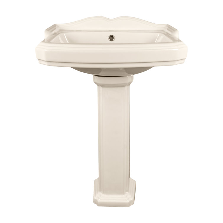 Bone Ceramic Rectangular Pedestal Bathroom Sink with Single Faucet Hole