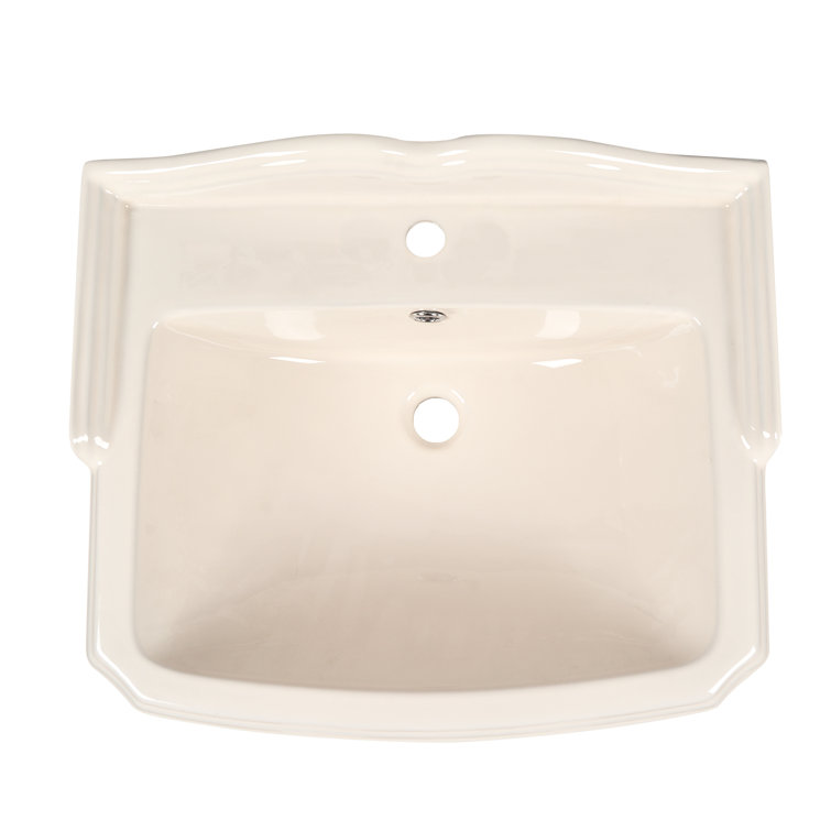Bone Ceramic Rectangular Pedestal Bathroom Sink with Single Faucet Hole