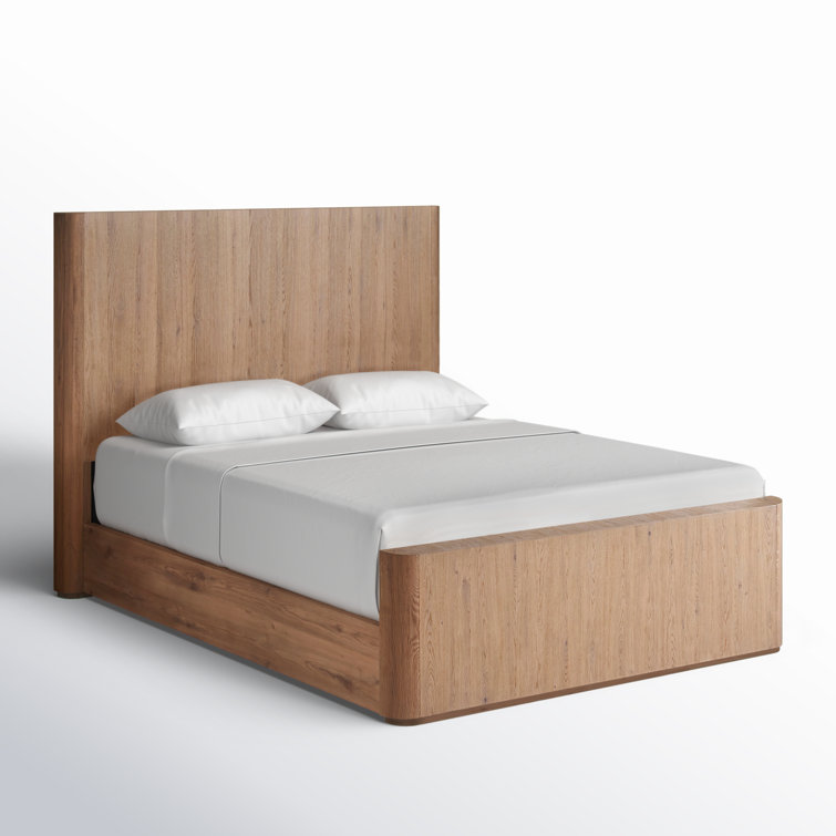 Natural Oak Queen Low Profile Bed with Tall Headboard