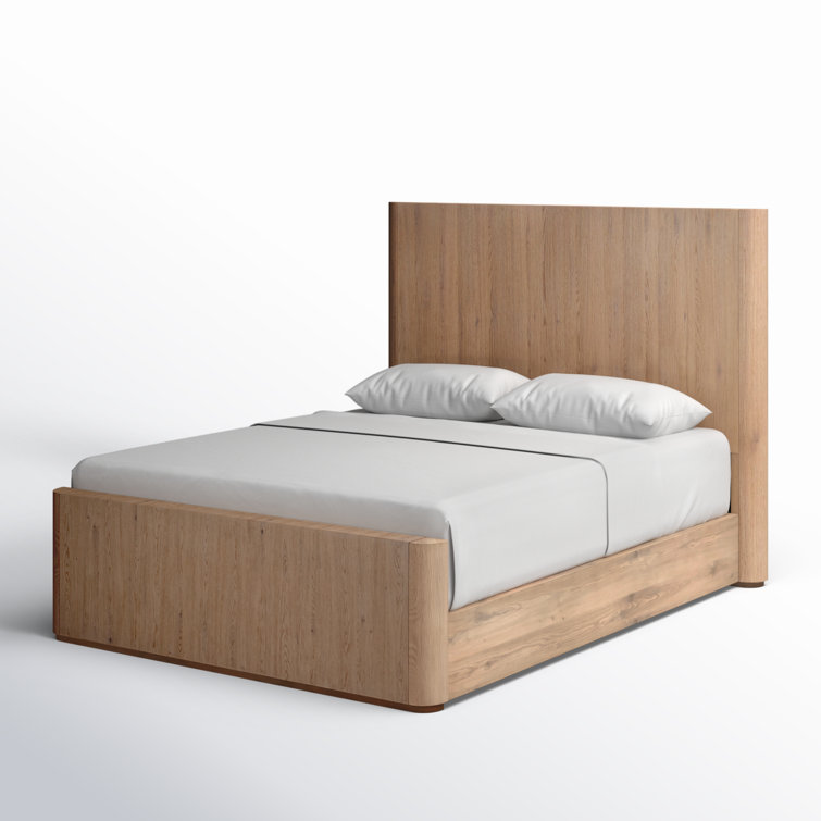 Natural Oak Queen Low Profile Bed with Tall Headboard