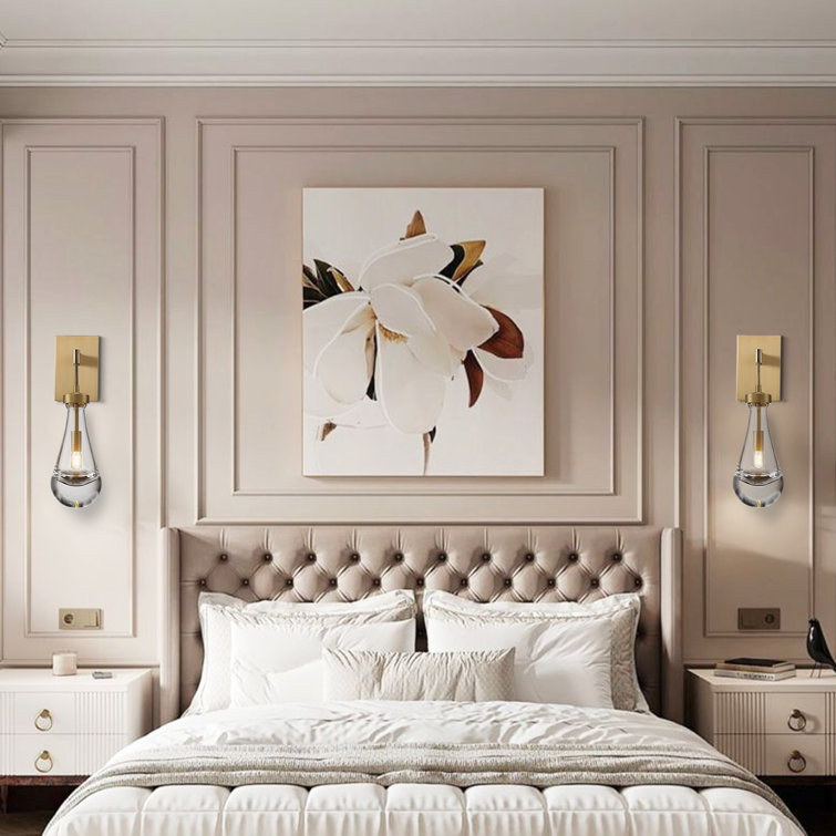 Bronze Raindrop Crystal Arm Wall Sconce Set with Glass Shade