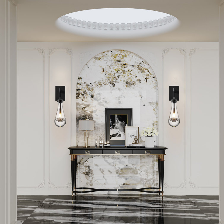 Black Metal Dual Light Raindrop Crystal Sconce