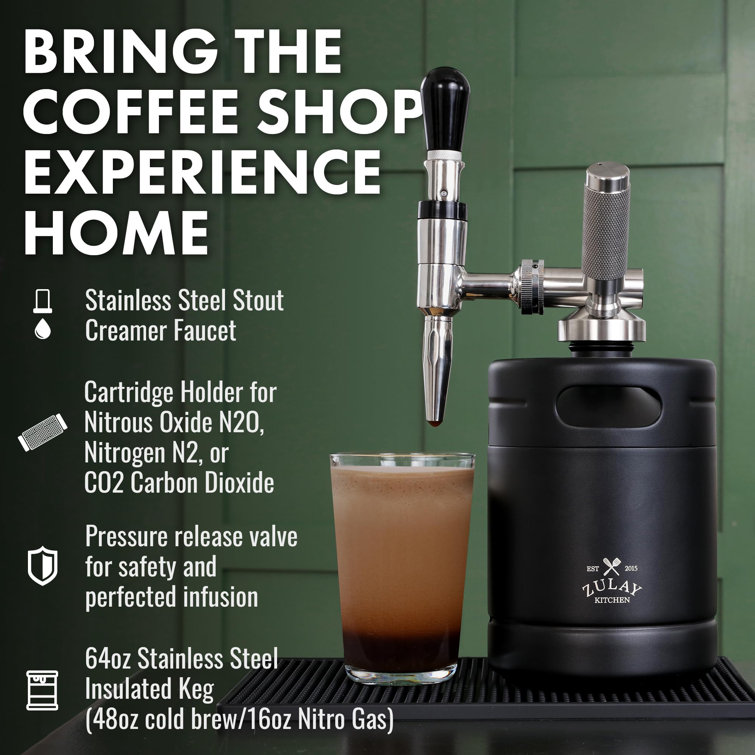 Black Stainless Steel Nitro Cold Brew Coffee Maker with Creamer Faucet