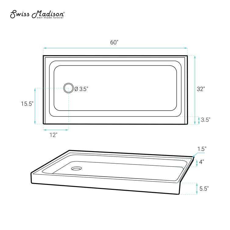Voltaire 60" Black Acrylic Single-Threshold Shower Base