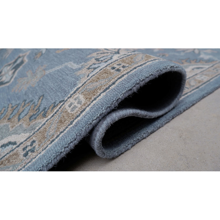 Hand-Tufted Blue Floral Wool Runner Rug with Cotton Backing