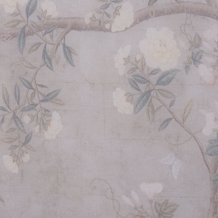 Pink Floral Paper and MDF Accent Side Table with Gold Base