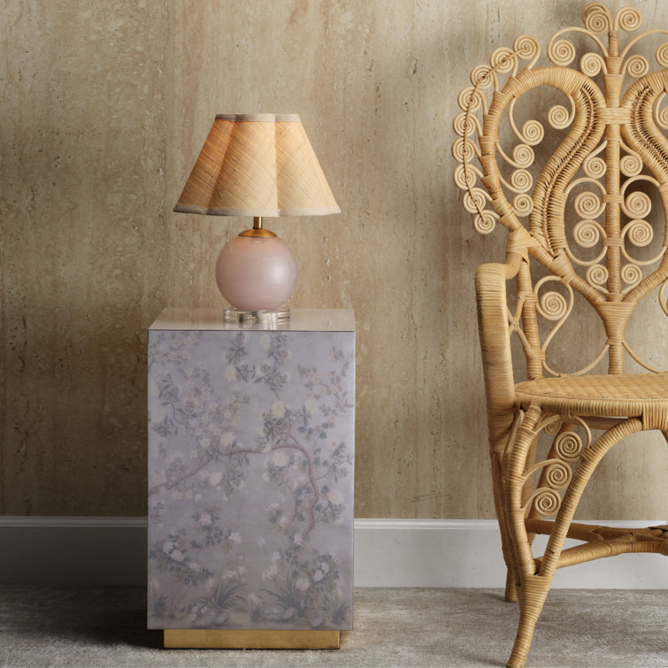 Pink Floral Paper and MDF Accent Side Table with Gold Base