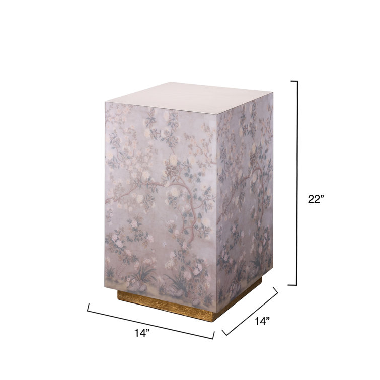 Pink Floral Paper and MDF Accent Side Table with Gold Base