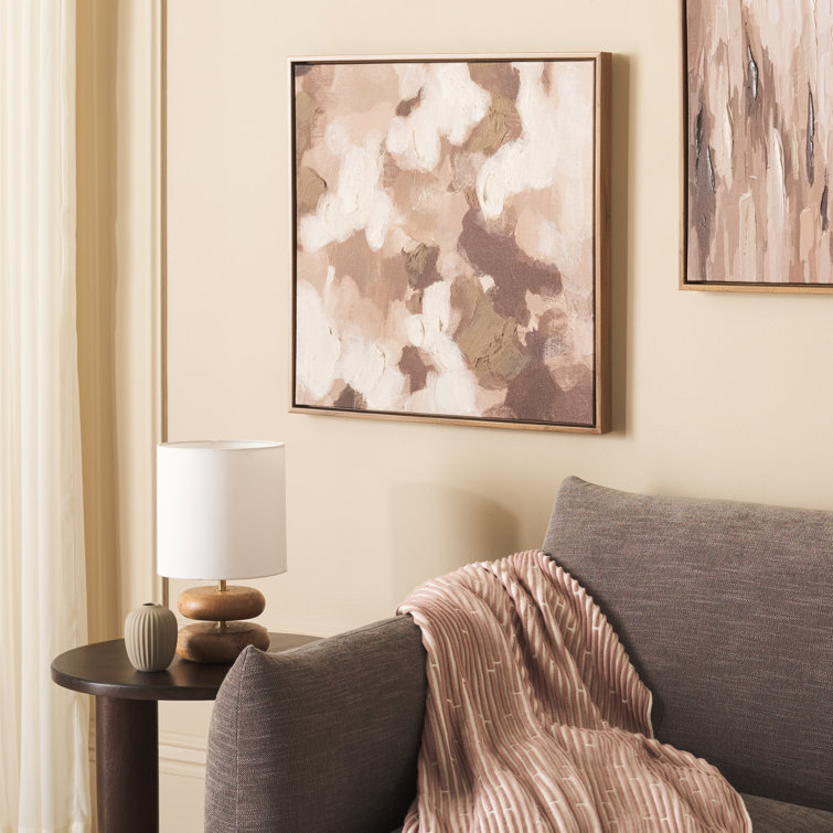 24" Brown and Cream Linen Canvas Painting with Wood Frame