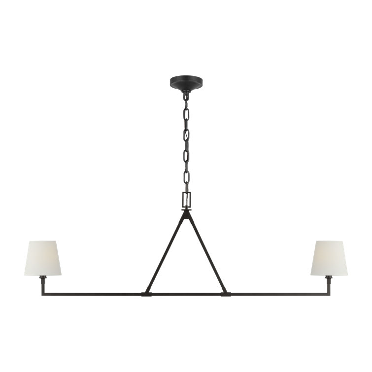 Perth Aged Iron 2-Light Chandelier with White Linen Shades