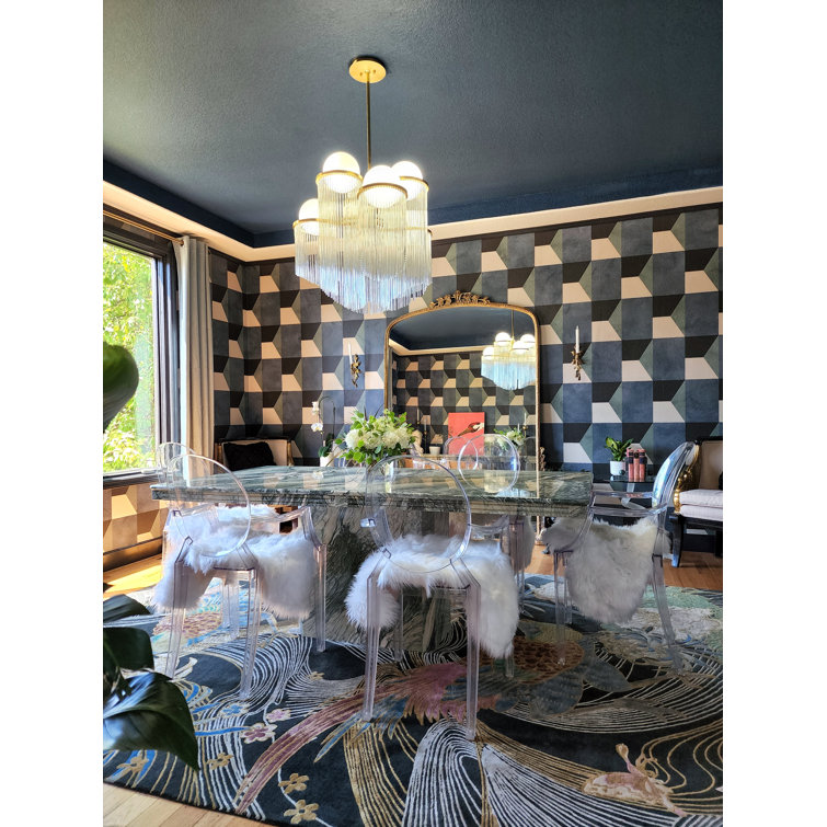 Celestial Aged Brass 6-Light Chandelier with Clear Glass Rods