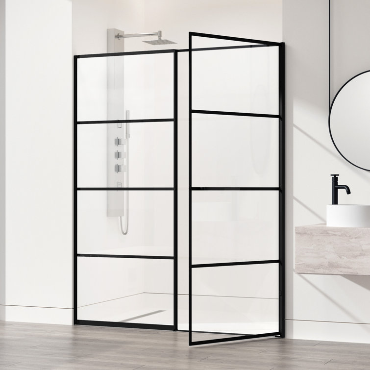 Meridian 60" Matte Black and Clear Grid Glass Shower Door