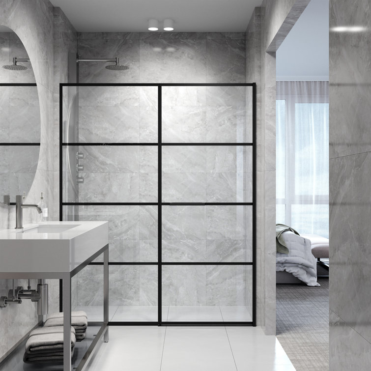 Meridian 60" Matte Black and Clear Grid Glass Shower Door