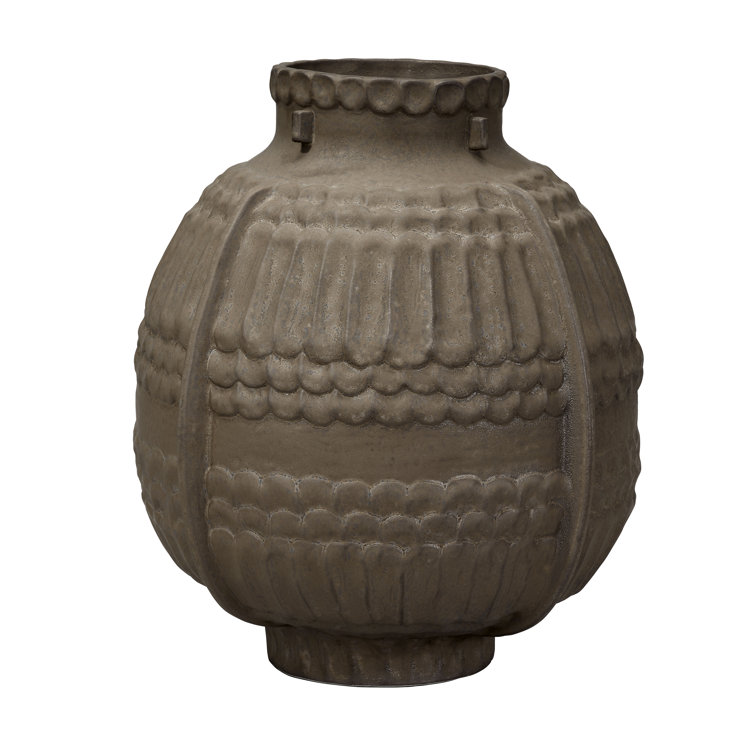 Taupe Porcelain Decorative Vase with Textured Design