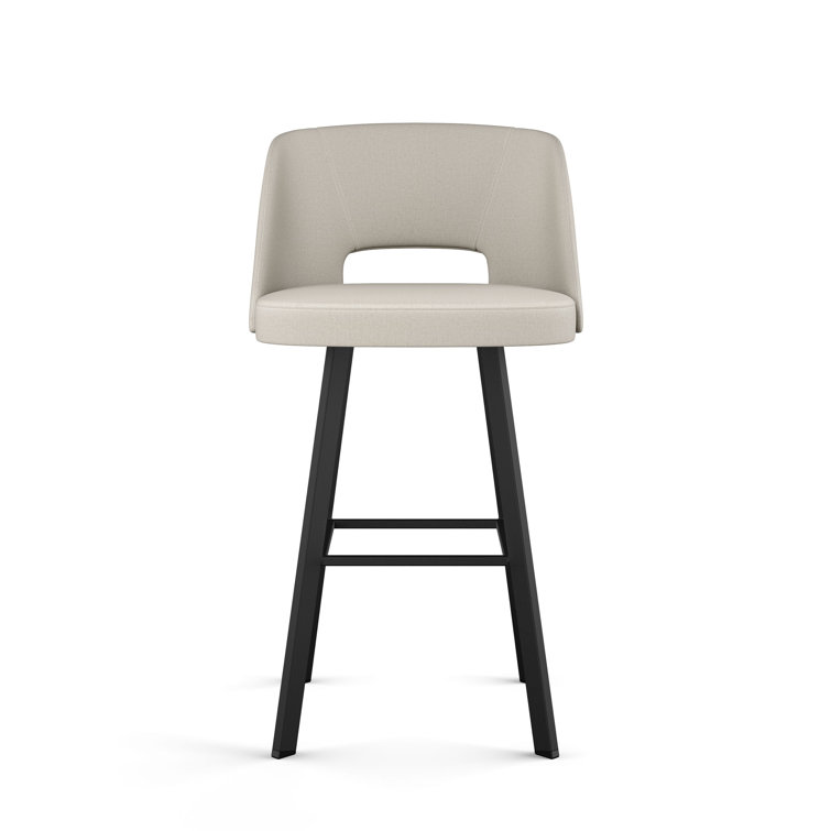 Grey-Beige Swivel Counter Stool with Black Metal Frame