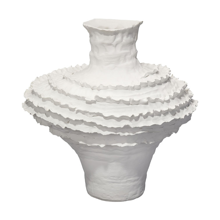 White Ruffled Ceramic Decorative Table Vase