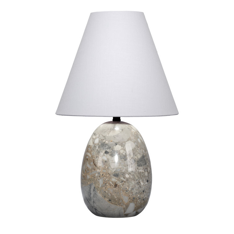Natural Travertine Table Lamp with White Linen Shade