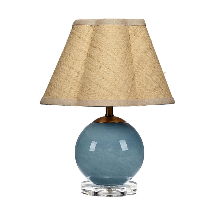 Blue Blown Glass Table Lamp with Raffia Shade