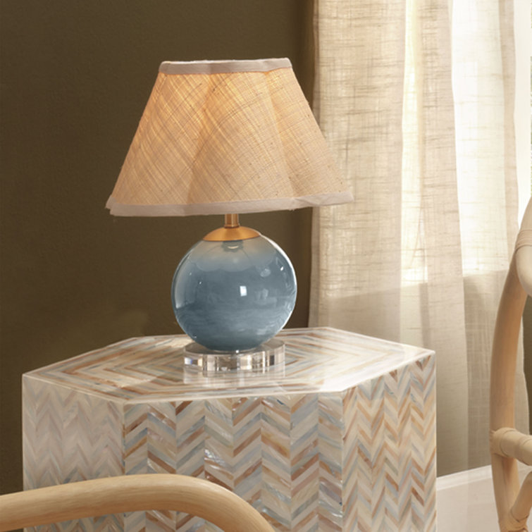 Blue Blown Glass Table Lamp with Raffia Shade