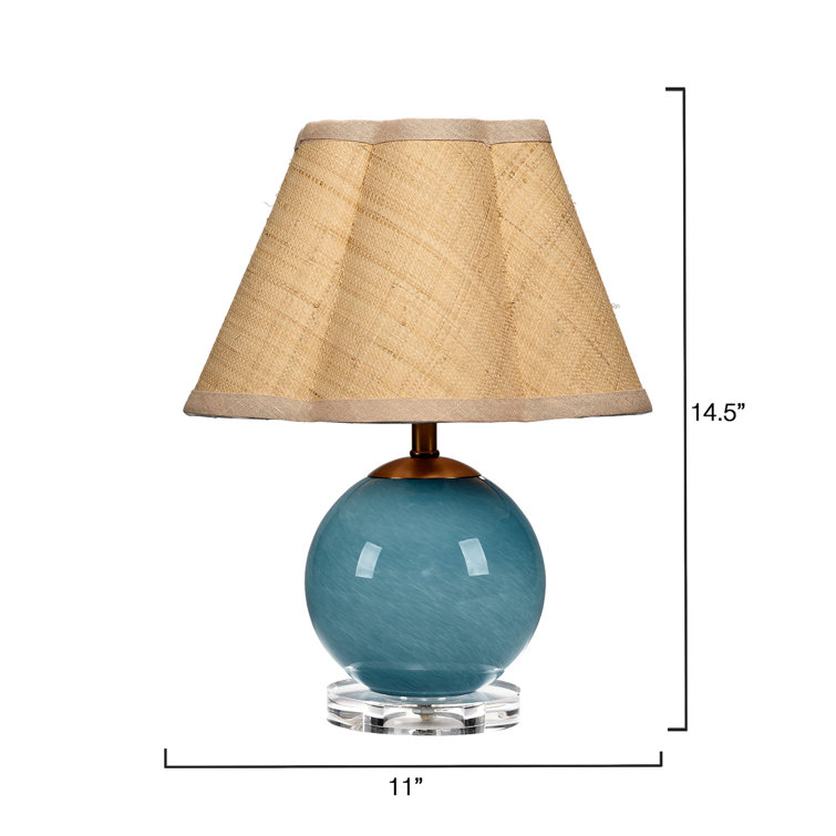 Blue Blown Glass Table Lamp with Raffia Shade