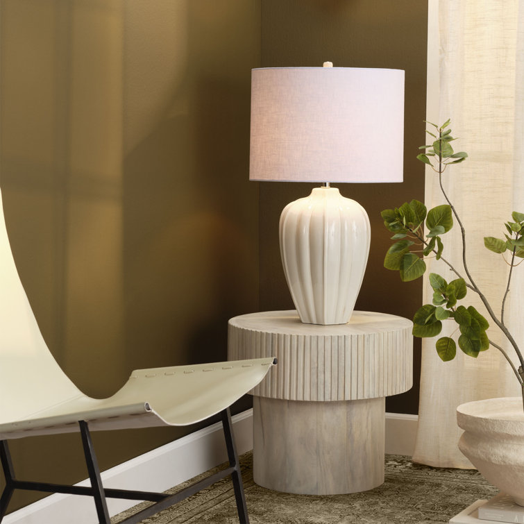 Seraphina Light Cream Ceramic Table Lamp with White Linen Shade