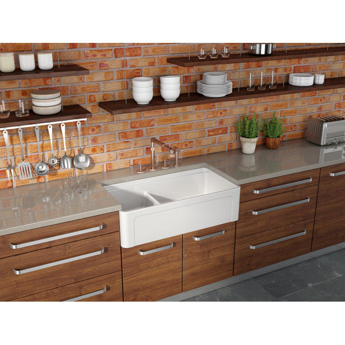 White Fireclay 36'' Double Bowl Farmhouse Sink