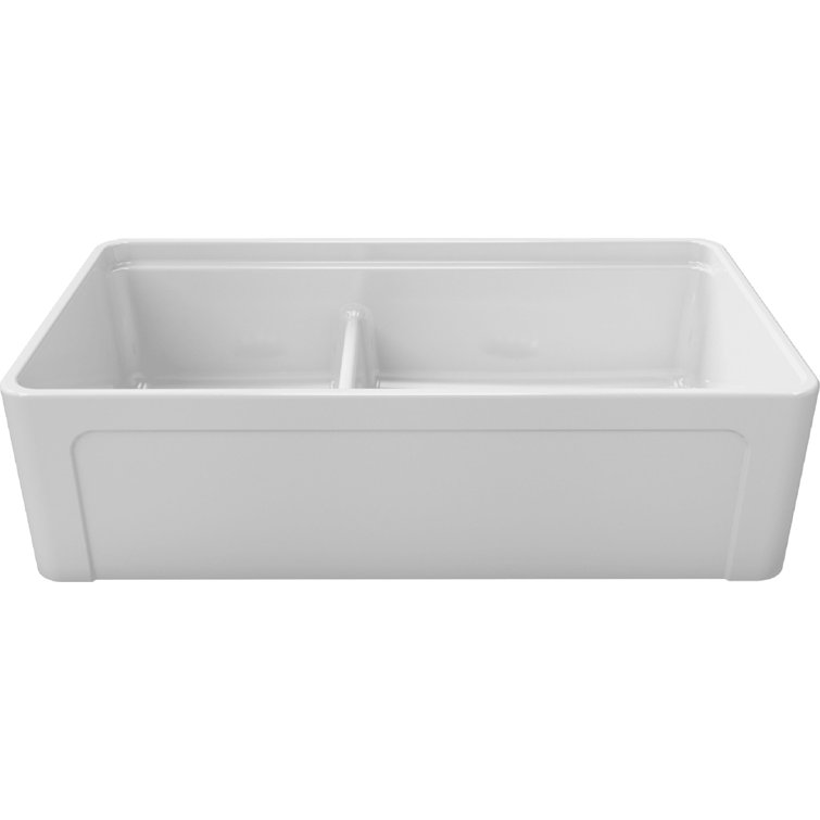 White Fireclay 36'' Double Bowl Farmhouse Sink