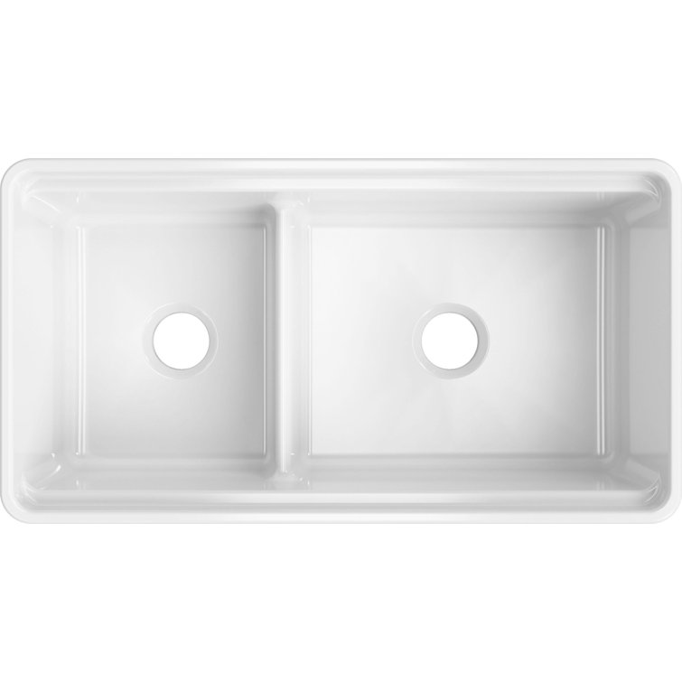 White Fireclay 36'' Double Bowl Farmhouse Sink