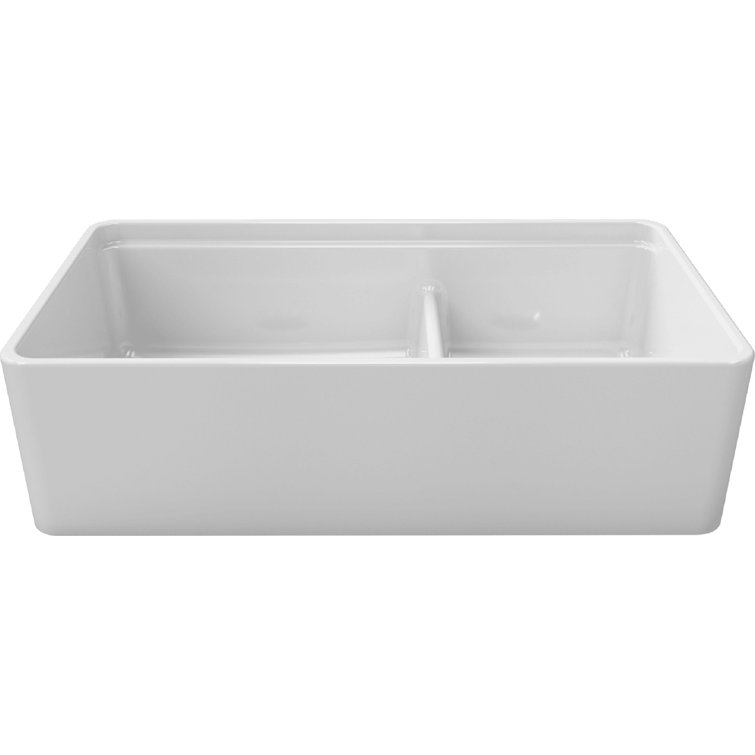 White Fireclay 36'' Double Bowl Farmhouse Sink