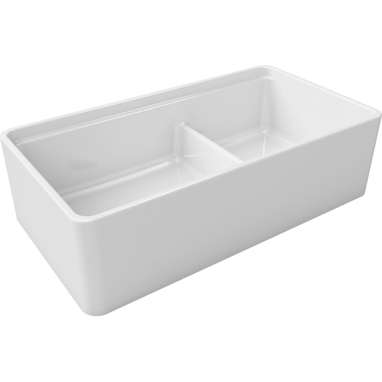 White Fireclay 36'' Double Bowl Farmhouse Sink