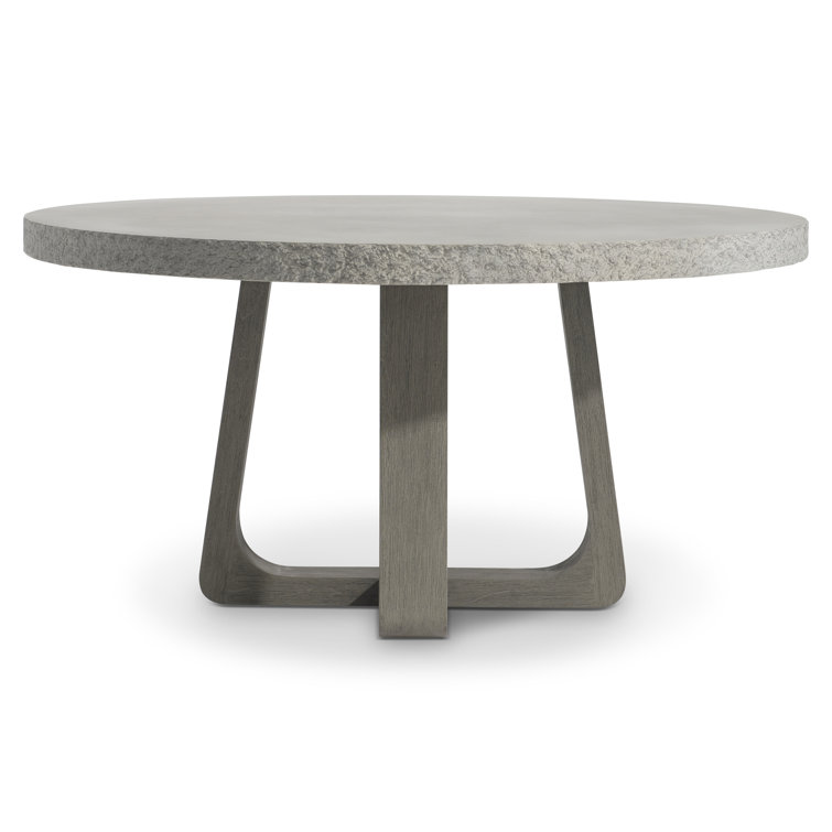 Gray Concrete and Teak Round Outdoor Dining Table