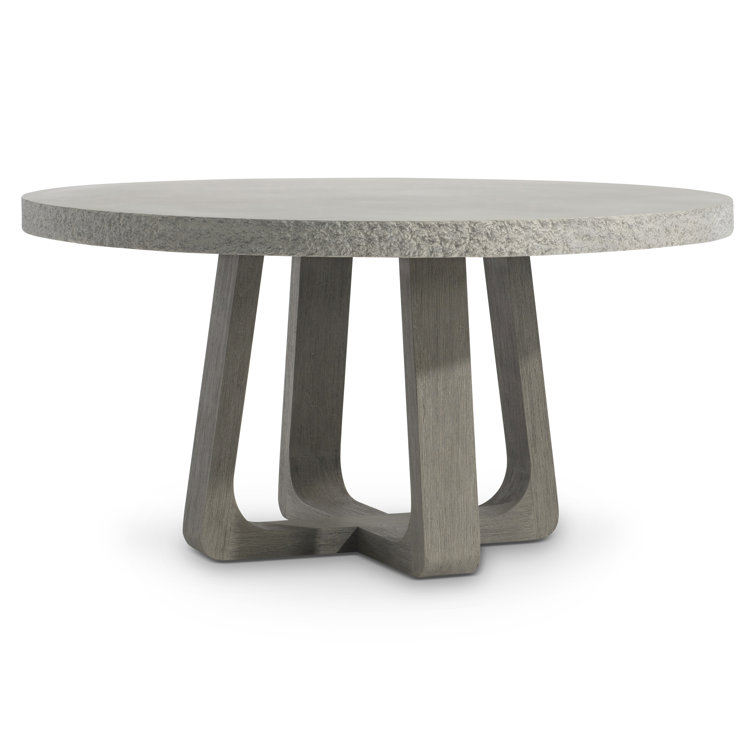 Gray Concrete and Teak Round Outdoor Dining Table